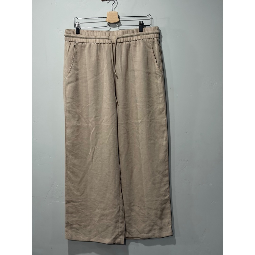 Halara Womens Beige Wide Leg Drawstring Elastic Waist Pants Tan Pockets